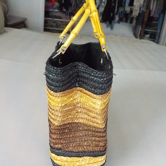 Browns & Black Stripe Straw & Bamboo Handbag - Picture 2 of 6